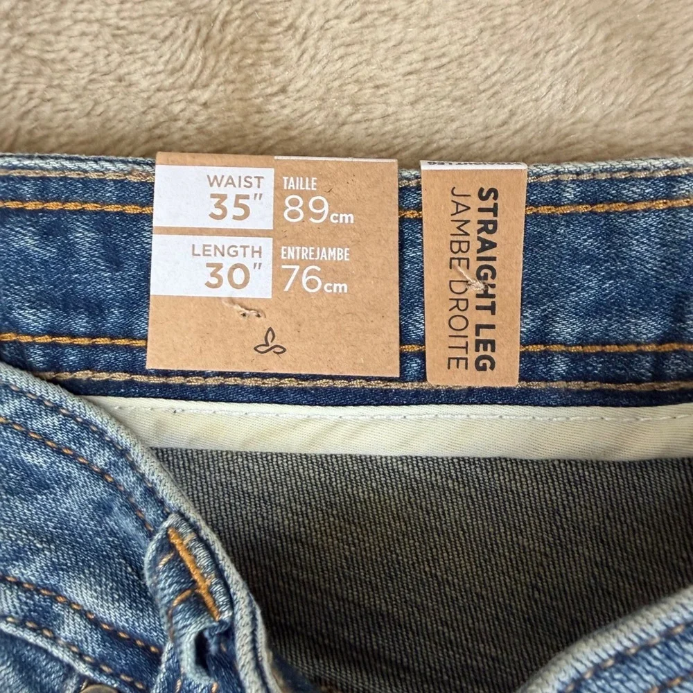 prAna Axiom Jean Mens 35x30 Antique Stone Wash Straight Leg Organic Cotton Denim